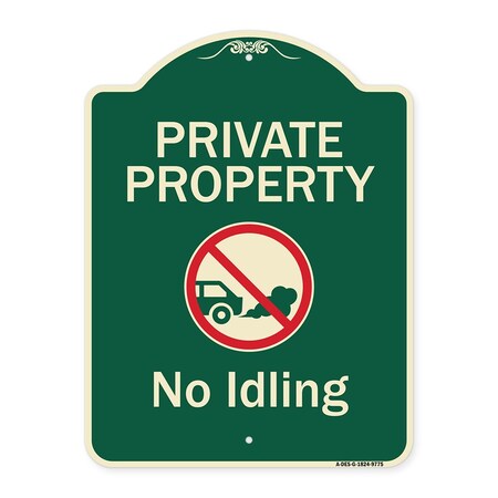 Signmission Designer Series-Private Property No Idling With Graphic, 24" H, G-1824-9775 A-DES-G-1824-9775